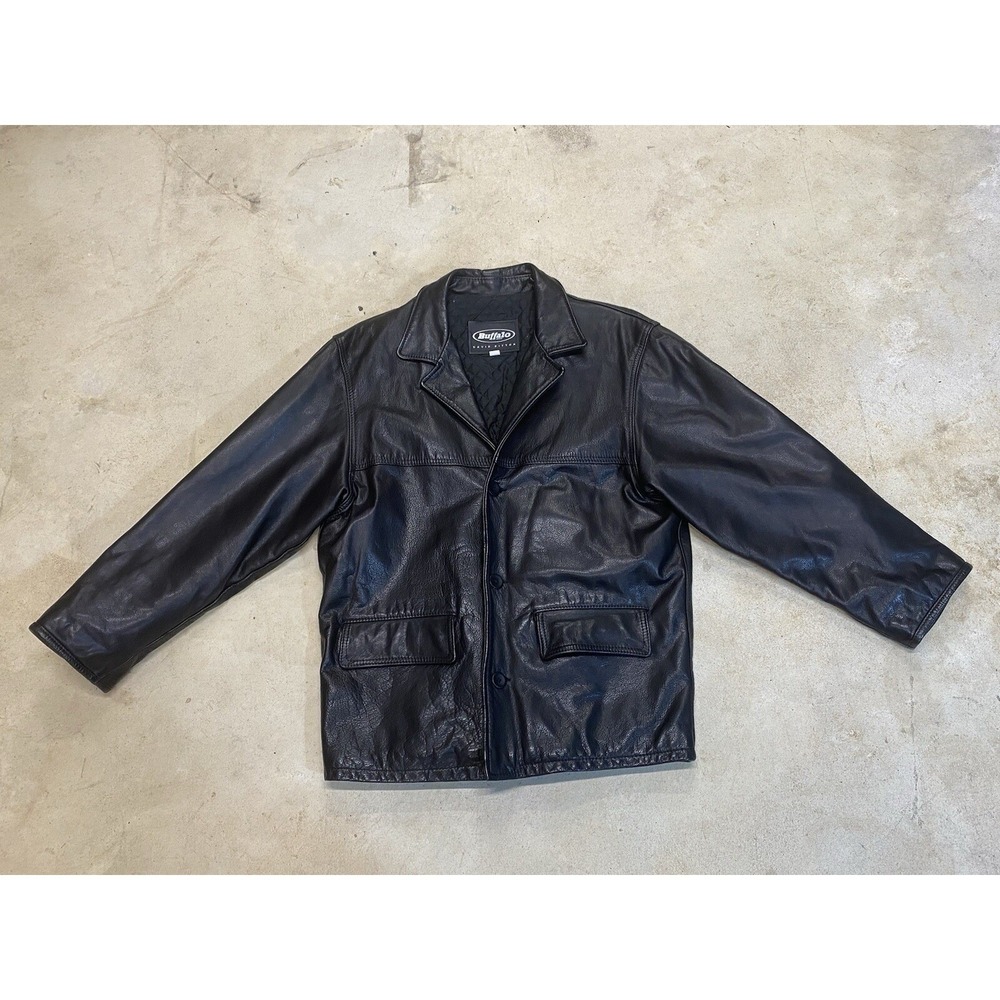 Buffalo David Bitton Jacket Men Medium Black Leather Designer Zip Bomber Coat